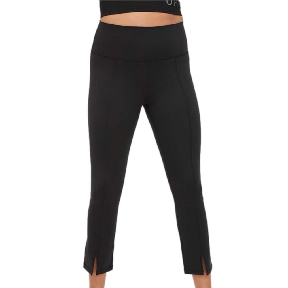 AE AERIE Hugger Black Leggings High Rise Split Hem Athletic Yoga Women’s Sz XS